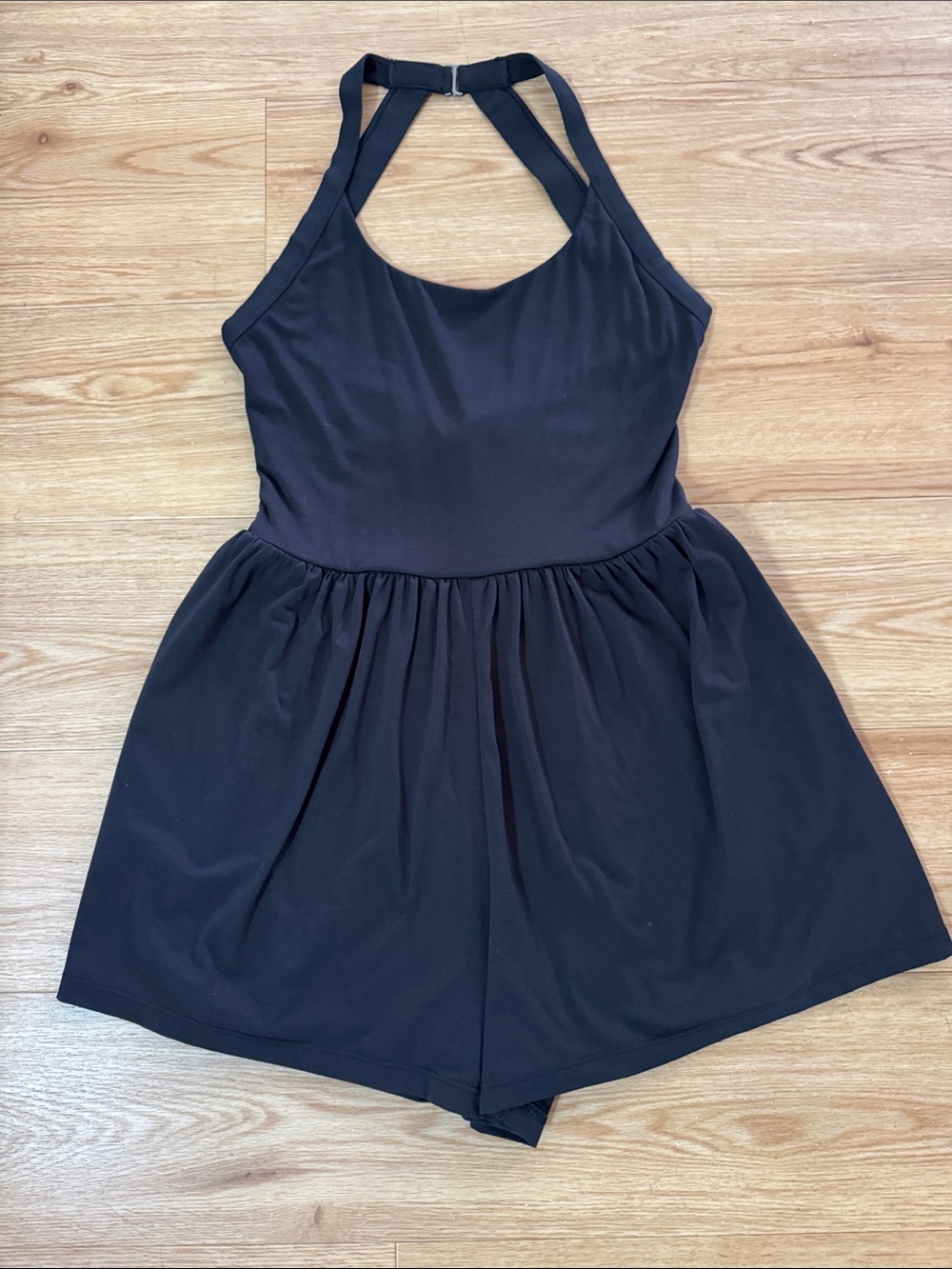Halara Women's Black Halter One-Piece Romper Medium Activewear Cross Back